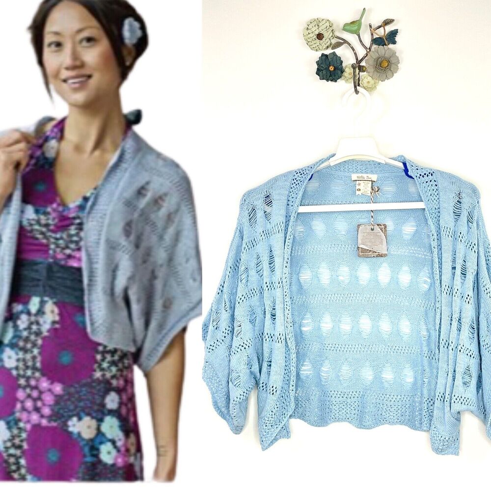 Matilda Jane Size Small Wonderful Parade Skittles Shrug Cardigan Sweater Blue